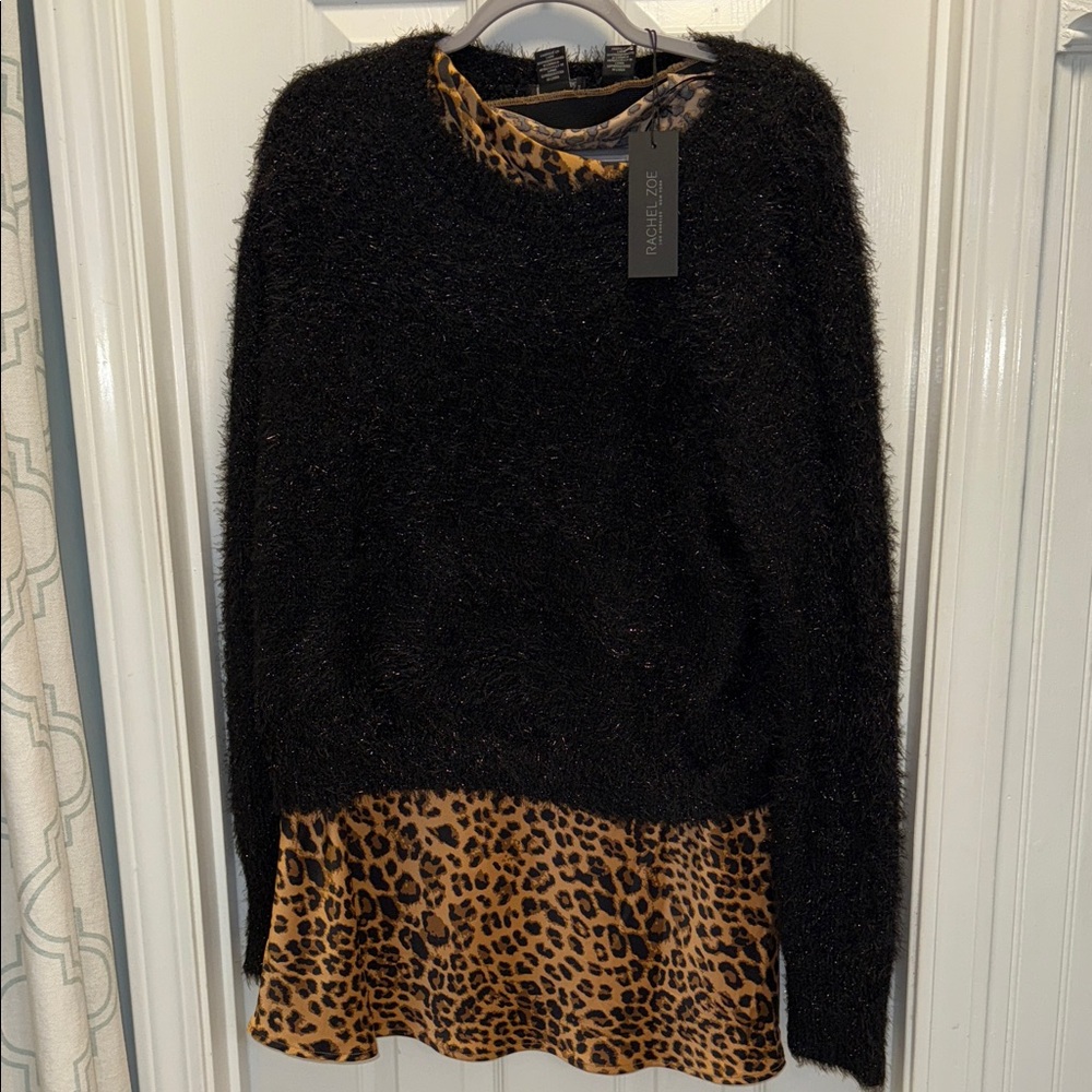 Rachel Zoe Black Sweater with Leopard Print maxi skirt